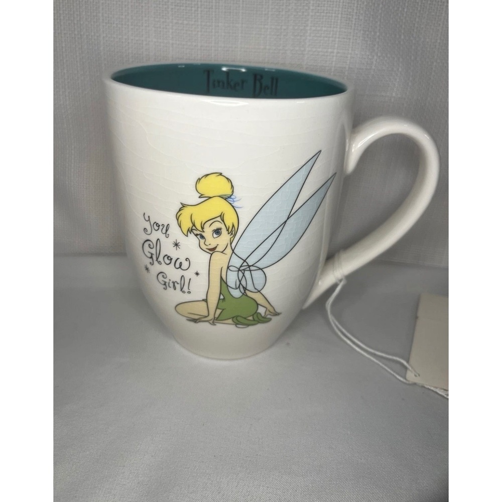 Disney Hallmark Tinker Bell You Glow Girl White Teal Ceramic Coffee Mug New